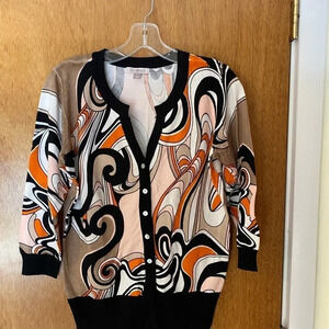 Roz And Ali Multi-Color Woman V- Neck Sweater Cardigan Size Large